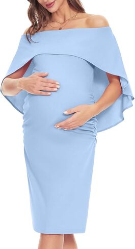 Peauty قبالة الكتف Batwing Cape فستان الأمومة/الجانب ruched midi فستان الطفل دش التقاط الصور الصيف in Kuwait