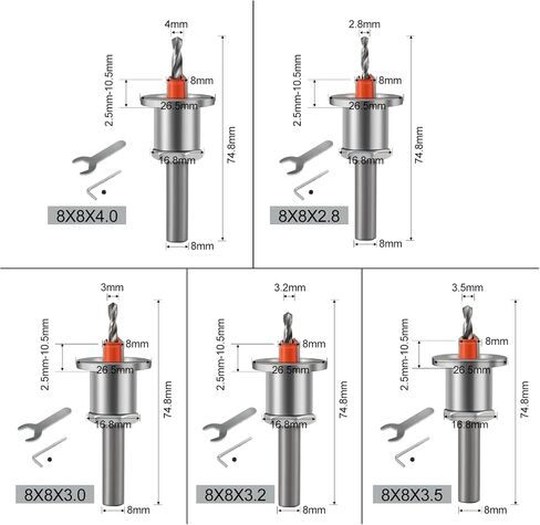 مجموعة بتات مثقاب ، 5pcs 8 مم جولة شانك المسمار بتات 2 2.8/3.0/3.2/3.5/4mm مخروط مخروطي التوجيه جهاز التوجيه بتات العاكسة عمق بت قابلة للتعديل مع فتحة المسمار التوقف عن الخشب in Kuwait