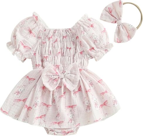 Newborn Baby Girl Easter Outfit Puff Bubble Onesie Romper Dress Bunny Smocked Jumpsuit Summer Clothes in Saudi Arabia