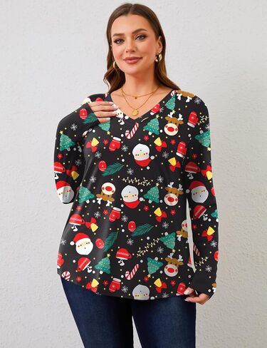 Rapbin Plus Size Tops for Women Long Sleeve Shirts V Neck Sweater Floral Blouses 2024 XL-5XL in Kuwait