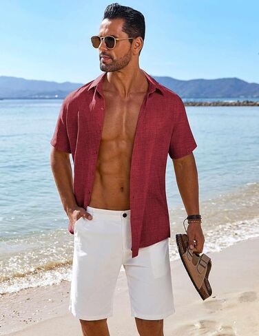 COOFANDY Men's Casual Short Sleeve Button Down Shirts Summer Vacation Shirt Lightweight Textured Shirts in Saudi Arabia
