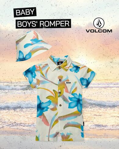 Volcom Baby Boys 'Romper - Button Down Collared Infant Playsuit مع قبعة دلو مطابقة للأولاد (أحجام الرضع: 0-24 شهرًا) in Saudi Arabia