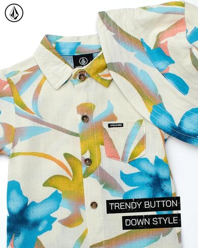 Volcom Baby Boys 'Romper - Button Down Collared Infant Playsuit مع قبعة دلو مطابقة للأولاد (أحجام الرضع: 0-24 شهرًا) in Saudi Arabia