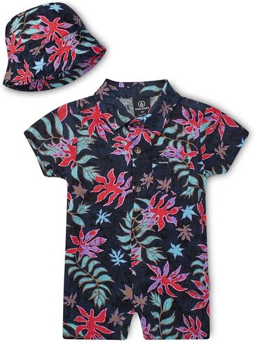 Volcom Baby Boys' Romper - Button Down Collared Infant Playsuit With Matching Bucket Hat for Boys (Infant Sizes: 0-24 Months) in Saudi Arabia
