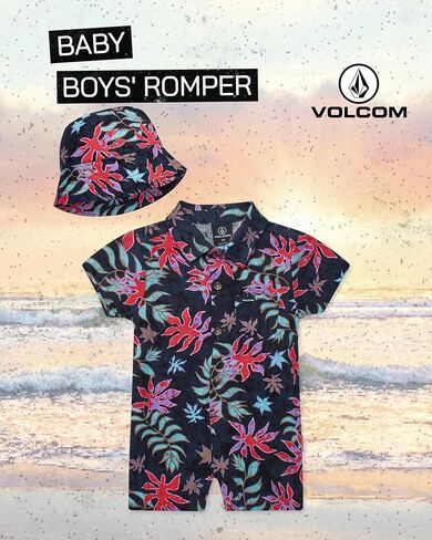 Volcom Baby Boys' Romper - Button Down Collared Infant Playsuit With Matching Bucket Hat for Boys (Infant Sizes: 0-24 Months) in Saudi Arabia