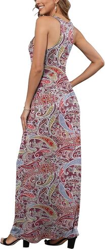 Euovmy المرأة بلا أكمام الفستان Maxi Dress عرضة الأزهار الصيفية فضفاضة العطلة الطويلة Maxi مع جيوب in Kuwait