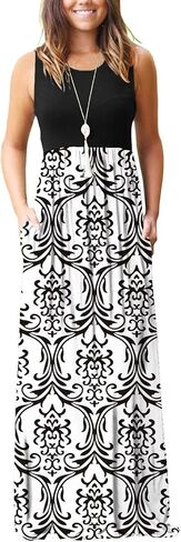 EUOVMY Women's Sleeveless Maxi Dress Casual Floral Loose Summer Vacation Long Maxi Dresses with Pockets in Saudi Arabia