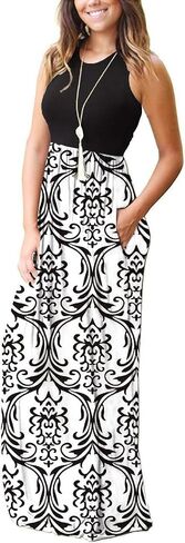 EUOVMY Women's Sleeveless Maxi Dress Casual Floral Loose Summer Vacation Long Maxi Dresses with Pockets in Saudi Arabia