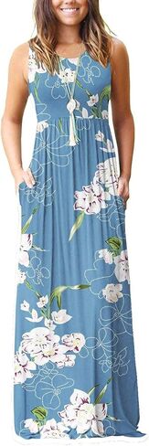 EUOVMY Women's Sleeveless Maxi Dress Casual Floral Loose Summer Vacation Long Maxi Dresses with Pockets in Saudi Arabia
