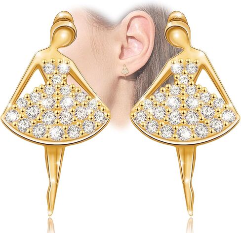 Ballerina Ballet Earrings for Women - Sterling Silver Hypoallergenic Cubic Zirconia Ballet Stud Earrings for Sensitive Ears Dance Recital Gifts for Dancer Her for Birthday Christmas in Saudi Arabia