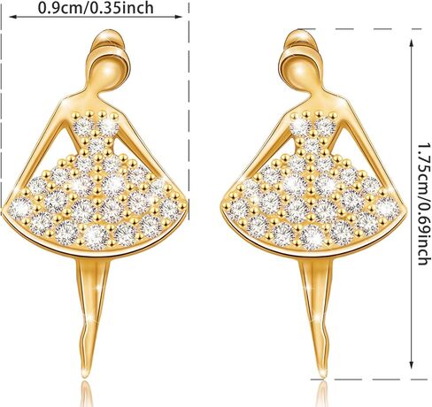 Ballerina Ballet Earrings for Women - Sterling Silver Hypoallergenic Cubic Zirconia Ballet Stud Earrings for Sensitive Ears Dance Recital Gifts for Dancer Her for Birthday Christmas in Saudi Arabia