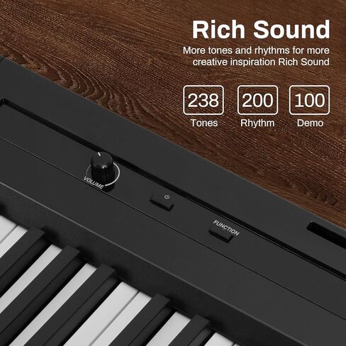 بيانو AODSK الرقمي للمبتدئين 88 مفتاحًا، بيانو كهربائي للوحة المفاتيح، مفاتيح كاملة الحجم شبه مرجحة، 238 نغمة، 100 أغنية تجريبية، مع دواسة مستدامة، مكبرات صوت ستيريو، وظيفة MP3، أسود (بيانو S-300U مع حامل U) in Kuwait