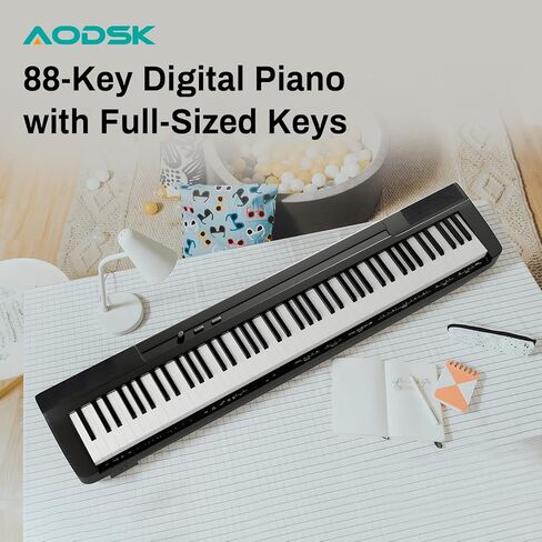 بيانو AODSK الرقمي للمبتدئين 88 مفتاحًا، بيانو كهربائي للوحة المفاتيح، مفاتيح كاملة الحجم شبه مرجحة، 238 نغمة، 100 أغنية تجريبية، مع دواسة مستدامة، مكبرات صوت ستيريو، وظيفة MP3، أسود (بيانو S-300U مع حامل U) in Kuwait
