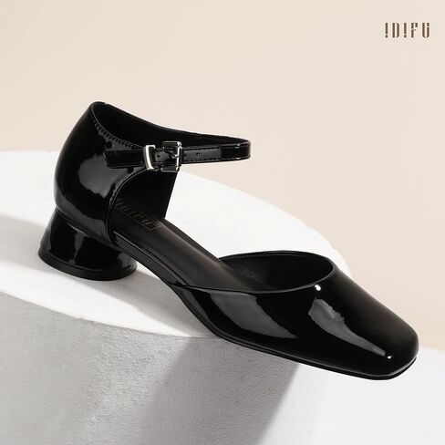 IDIFU Closed Toe Heels for Women Square Toe Low Block Chunky Heeled Pumps with Ankle Strap Buckle for Bride Wedding Comfortable Dressy Short Small Women's Dress Shoes Thick Heels in Saudi Arabia