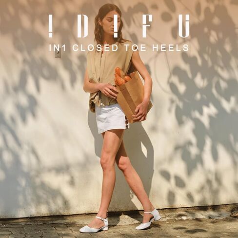 IDIFU Closed Toe Heels for Women Square Toe Low Block Chunky Heeled Pumps with Ankle Strap Buckle for Bride Wedding Comfortable Dressy Short Small Women's Dress Shoes Thick Heels in Saudi Arabia