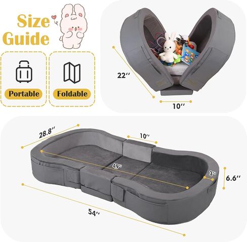 ENITYA Toddler Travel Bed, Folding Floor Cot for Travel, Portable Kids Bed for Sleeping, Washable Toddler Cot for Children 18M – 5yr Old, Grey in Kuwait
