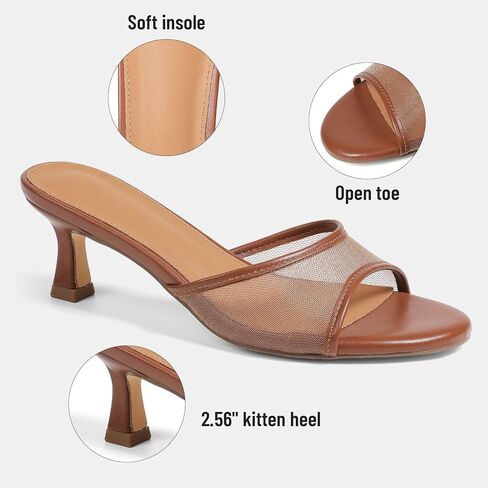 VOMIRA Heeled Sandals for Women Round Open Toe Slip On Kitten Heels Slides Sandals Leopard Mesh Black Heels Summer Party Dressy Heels Stiletto Slingback Heels in Saudi Arabia