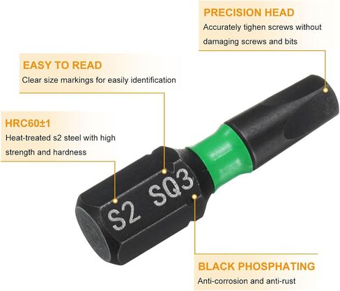 Harfington 2pcs SQ4 Square Square Bit 1/4 "Hex Shank 25mm/1" Magnetic 4 Point Head St Hex Bits S2 S2 STEL in Saudi Arabia