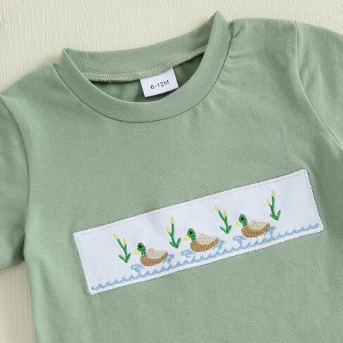 Toddler Kids Baby Boy Mallard Duck Embroidery Short Sleeve T-shirt and Shorts Set 2Pcs Summer Hunting Outfits in Saudi Arabia