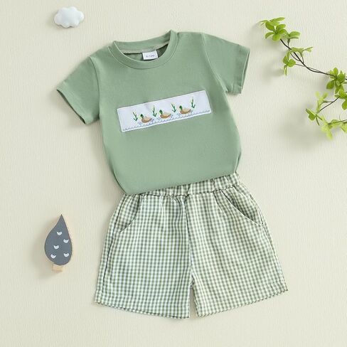 Toddler Kids Baby Boy Mallard Duck Embroidery Short Sleeve T-shirt and Shorts Set 2Pcs Summer Hunting Outfits in Saudi Arabia
