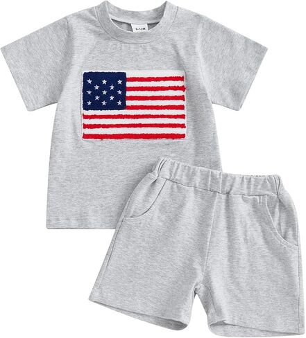 FOMOYUU Baby Boy Summer Flag Shorts Set Clothes for forth of July Outfits Infant Toddler Casual Boy Short Outfits in Kuwait