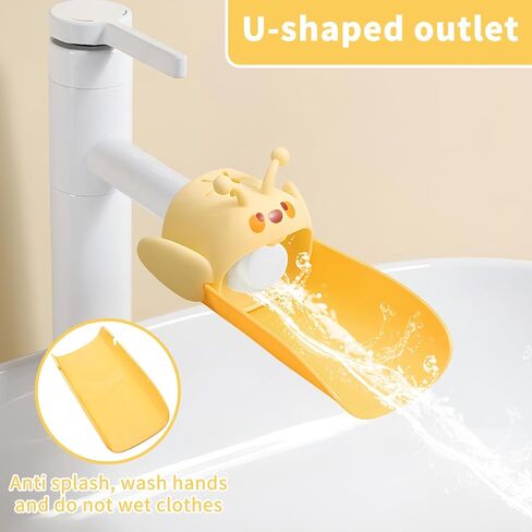 Silicone Animal Faucet Extender for Kids, Bathroom Sink, Kitchen, Bathtub Extension, 4.7x2.8 inches (Yellow, Bee) in Kuwait