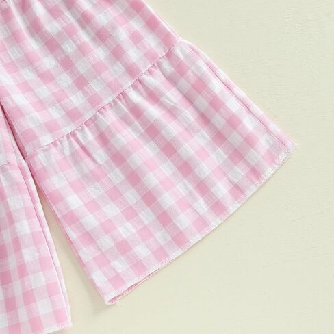 Toddler Baby Girl Outfit Summer Sleeveless Lace Hollow Out Crop Tank Tops Plaid Wide Leg Pants Set 2PCS Clothes in Saudi Arabia