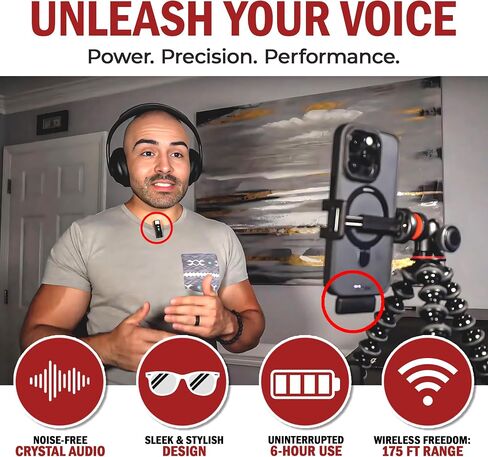 Wireless Lavalier Microphone for iPhone and All Devices - 2 Pack 2.4Ghz Mic, Audio w/Noise Canceling - Long Range Up to 175ft - Easy to Use for Video Recording, Podcast in Saudi Arabia