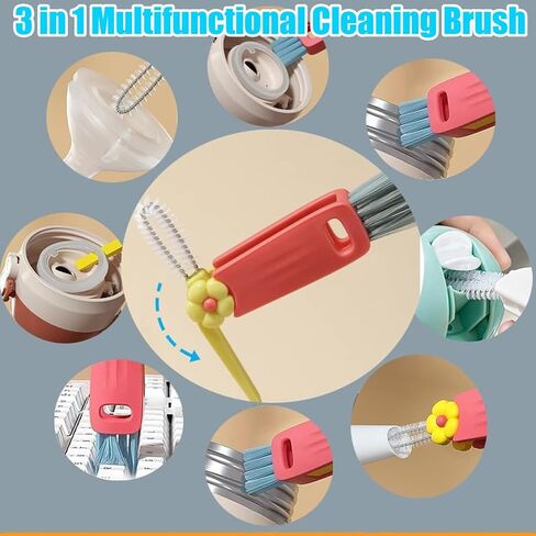 3 in 1 Cup Lid Gap Cleaning Brush Set, Multifunctional Insulation Bottle Cleaning Tools, Mutipurpose Tiny Silicone Cup Holder Cleaner, Home Kitchen Cleaning Tools in Kuwait