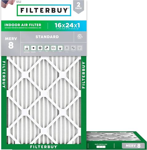 مرشح الهواء Filterbuy 24x24x2 MERV 8 Dust Defense (عبوة من قطعتين)، استبدال مرشحات هواء فرن HVAC AC المطوية (الحجم الفعلي: 23.38 × 23.38 × 1.75 بوصة) in Saudi Arabia