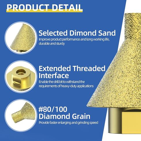 2pcs ماس تشمفير بتات 38 ملم+50 مم ، وحدات التثقيب واللكم ، وبلاط مخروط الماس لزاوية ، وتوسيع وثقوب التشذيب في بلاط ، والسيراميك ، والرخام ، والزجاج ، والجرانيت ، والخشب in Kuwait