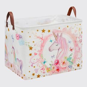 Pink Unicorn Easter Basket Baby Girl Gift Basket Butterfly Flowers Room Decor Laundry Hamper Heart Rainbow Kids Storage Box Cute Cloud Stars Hamper Clothes Book Toy Bin for Bedroom Bathroom