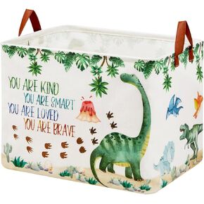 Dinosaur Nursery Decor Baby Gift Basket with Inspirational Quotes Large Kid Storage Chest Trunk Woodland Stone Volcano Book Shelf Basket Collapsible Clothes Toy Bin for Baby Rectangle Hamper,36L