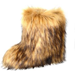 Women's Furry Faux Fur Boots Fuzzy Fluffy Mid Calf Snow Boots Suede Warm Fur Lined Booties Flat Warm Short Boots