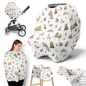 Sweet Jojo Designs Woodland Forest Animals Boy Girl Unisex/Gender Neutral Infant Baby Car Seat Cover Nursing Breastfeeding High Chair Shopping Cart Stroller Carrier Multipurpose Use Watercolor Friends