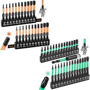 Allen Wrench Drill Bit Set 22pcs Hex Bit Set, 2" Long Metric&SAE Allen Key Drill Bits Sets+Torx Bit Set 29pc,impact driver bit set 1"&2" Long (t7-t40) Star Screwdriver Bits Sets