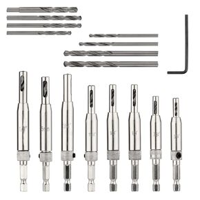 Self Centering Drill Bit Set, Be Compatible with 1/4 in VIX Bit Bosch Snappy Quick-Change Hex Drill,Part #45300 Center Finding Drill Bit,Hinge Drill (Self Centering Drill Bit Set 17 pcs)