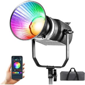 GVM RGB 150W LED Video Light, 2700K-7500K Bowens Mount CRI97+ Photography Light with APP Control, COB Full Color Studio Lighting with 8 Lighting Effects for Photography Studio Video Recording