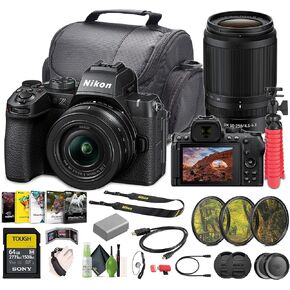 Nikon Z50II Mirrorless Digital Camera with NIKKOR Z DX 16-50mm f/3.5-6.3 & 50-250mm f/4.5-6.3 VR Lenses Bundle with 64GB Memory Card + Cleaning Kit + More Vlogging Accessories