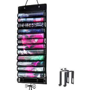 Playmat Tube Storage Bag,Playmats Case For MTG Playmat Holder With 2 Hooks, Fits 12+1 Card Game Mat Tube With Transparent Plastic Slots, Portable Holder For Tcg/Rpg Play Mat (Black)