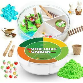 Sensory Bin with Lid: Filler & Tools Included - Preschool and Toddlers Sensory Activities for Learning & Fine Motor Skills for Kids (Veggie Garden)
