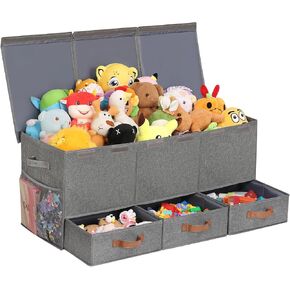 Upgraded Toy Box with 3 Grids Design & 3 Drawers, Sturdy Storage Organizer with Lids & Side Mesh Pockets, ToyBox for Boys Girls, Kids Toy Chest Bin Baskets Organizer for Living Room, Playroom