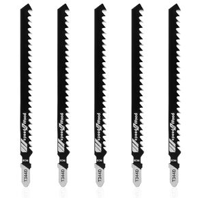 5Pcs T344D T-Shank Jigsaw Blades, 5.2Inch Long Jigsaw Blades Set High Carbon Steel Jig Saw Blade for Quick Cutting Softwood, Hardwood, Wood Boards, Chipboards, Wood Core Plywood