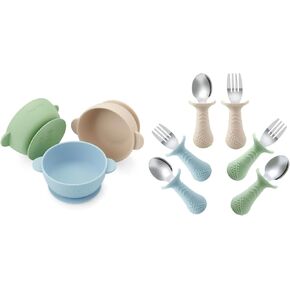 PandaEar 3 Pack Baby Bowls & 6 Set Fork and Spoon