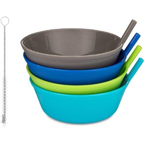 Cereal Bowl With Straw for Kids - Plastic, Dishwasher Safe, BPA FREE - Built-in Straw for Toddlers and Boys