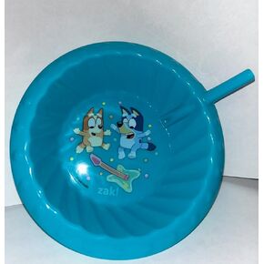 Blue Cartoon Plastic Sipper Cereal Bowl with Straw, 14.5-oz. -Perfect for Kids Breakfast, Lunches,