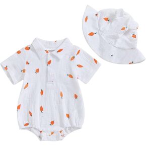 Infant Baby Boy Easter Clothes Carrots Printed Short Sleeve Romper Bodysuit Jumpsuit Outfit