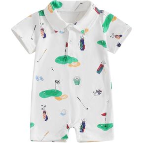 Suolongsama Baby Boy Golf Outfit Newborn Short Sleeve Short Romper Button Down Collared Jumpsuit Summer One Piece Outfits