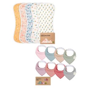 KeaBabies 5-Pack Burp Cloths for Baby Boys and Girls and 8-Pack Baby Bandana Bibs - Ultra Absorbent Burping Cloth, Burp Clothes, Newborn Towel - Drool Bibs for Baby Girl, Baby Boy