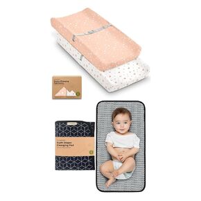 KeaBabies 2-Pack Changing Pad Covers for Girl, Boy and Portable Diaper Changing Pad - 100% Cotton Changing Table Pad Cover - Waterproof Foldable Baby Changing Mat